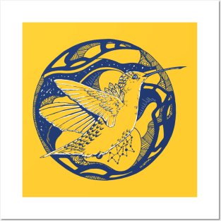 Navy Gold Circle of The Hummingbird Posters and Art